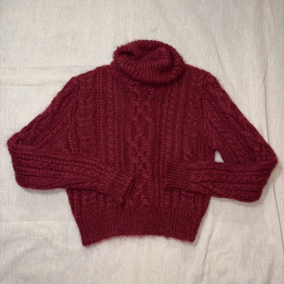Ralph Lauren Sweaters - VTG Ralph Lauren Purple Label Sweater Womans Small Burgundy Aran Knit Wool Blend